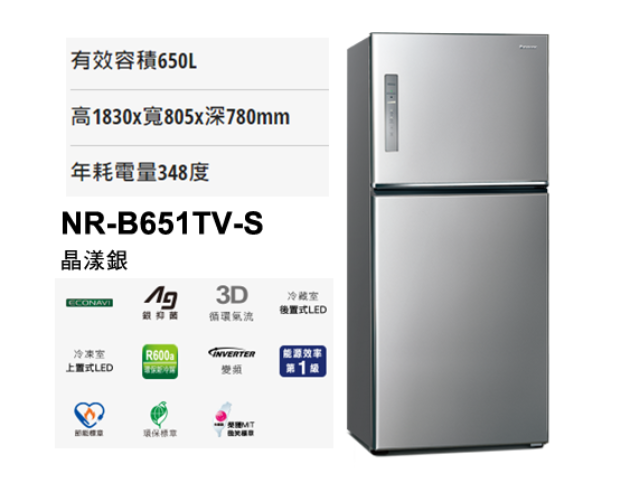 Panasonic國際牌－無邊框鋼板650公升雙門冰箱(NR-B651TV) 2