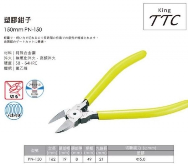 日本KING  TTC角田 斜口鉗 塑膠斜口鉗 電子斜口鉗 PN-150