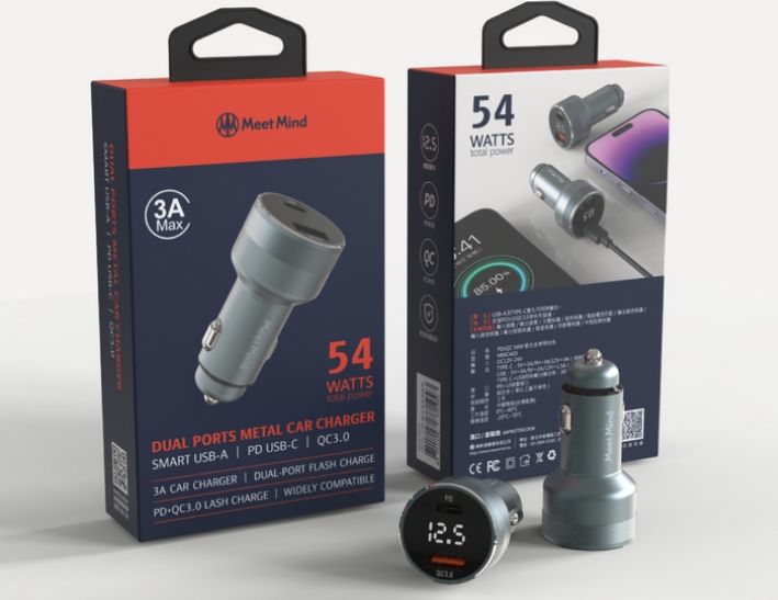 MeetMind  PD+QC 54W 鋁合金顯示型車用快充