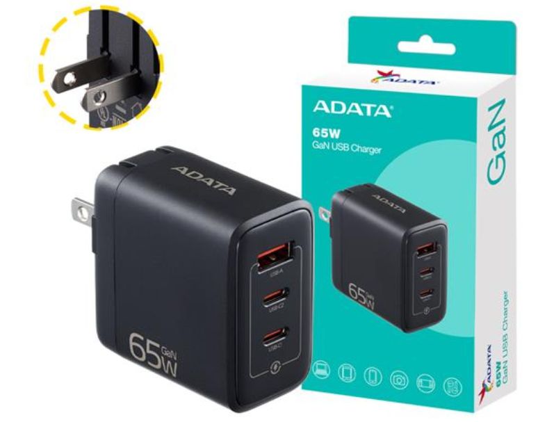 威剛65W GaN氮化鎵充電器(3孔) (白) (黑)