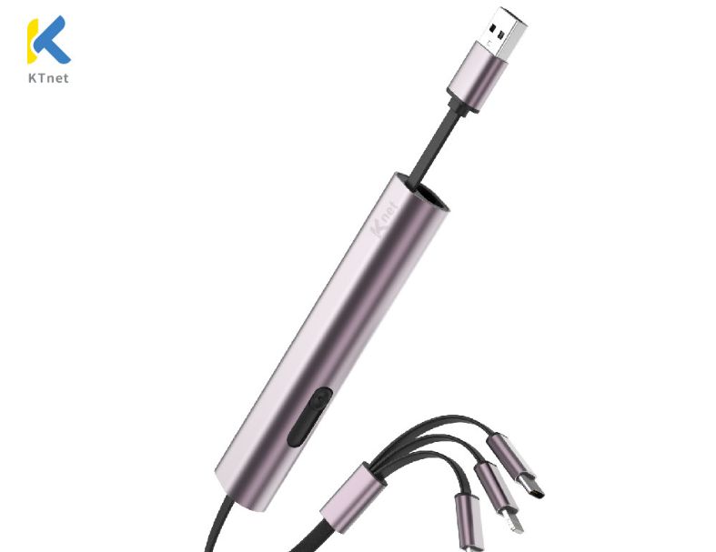 KTNET G49伸縮收納棒型的鋁合金充電線/3合1的多介面充電/充電3A大電流供應/純銅線芯供電穩定及快速