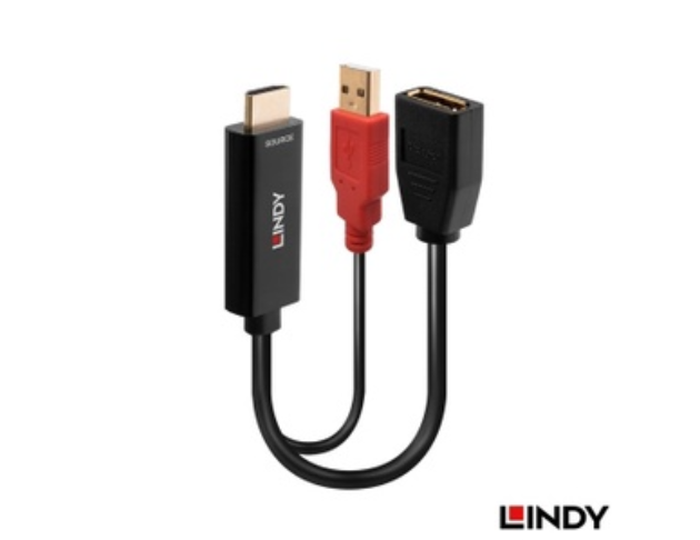 LINDY 林帝－HDMI2.0 TO DISPLAYPORT1.2 轉接器帶USB電源