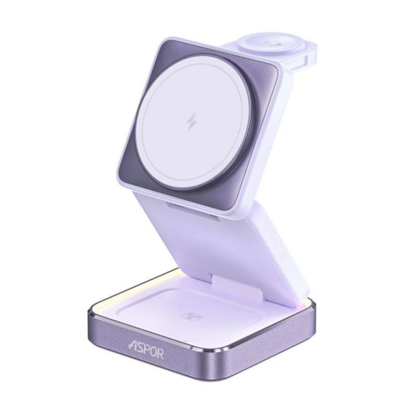 ASPOR W90 22W小魔方摺疊三合一磁吸無線充電座 可調節氛圍燈(手機/智慧手錶/耳機無線充電)